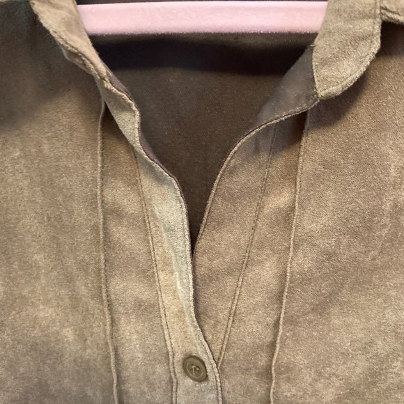 Button Up Shirt Notations Women's 1X Pin tuck Tunic Green Soft Grandma-core - Picture 7 of 9